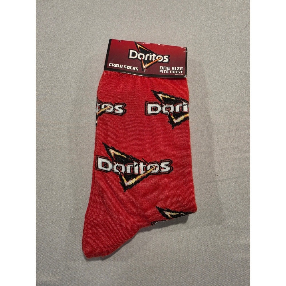 Doritos Crew Socks Red One Size Fits Most Novelty Snack Logo All Over Print NWT